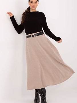 Skirt Rue Paris  Stylish and feminine knitted midi skirt, made of ribbed material with a varied texture. Thanks to the polyester and elastane blend, the mode