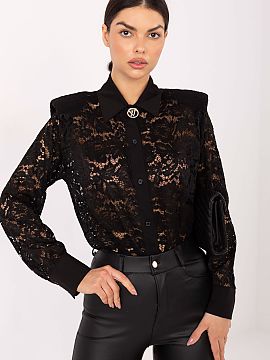 long sleeve shirt Italy Moda  An elegant lace women\'s shirt made of a delicate blend of polyester and viscose delights with its classic cut and subtle lace finish. Sewn 