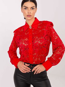 long sleeve shirt Italy Moda  An elegant lace women\'s shirt made of a delicate blend of polyester and viscose delights with its classic cut and subtle lace finish. Sewn-