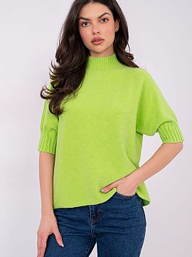 Short sleeve sweater Italy Moda  Women\'s sweater with a low turtleneck is a stylish and comfortable option for everyday wear and work. Made of a blend of viscose, polyester
