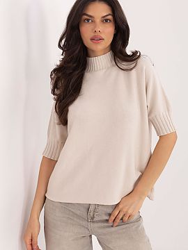Short sleeve sweater Italy Moda  Women\'s sweater with a low turtleneck is a stylish and comfortable option for everyday wear and work. Made of a blend of viscose, polyester