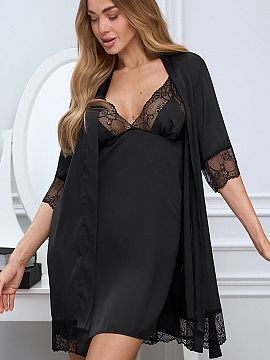 Sexy set Pure Sin  The black set, nightshirt and bathrobe SECOND SKIN is an elegant combination of sensuality and exceptional comfort, created for women who ap