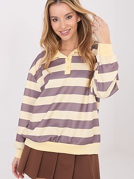 Sweatshirt Italy Moda  Casual women\'s sweatshirt with a timeless and universal style, ideal for everyday styling. The model stands out with a trendy striped patte