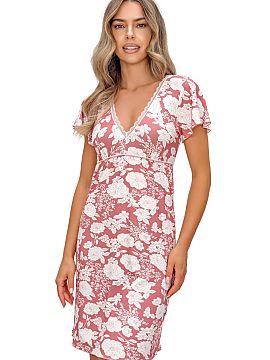Nightshirt Donna  Women\'s nightgown made from soft and breathable viscose, providing comfort and convenience during sleep. The model with a neckline decorate