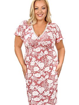 Nightshirt Donna  Women\'s nightshirt with a loose, comfortable cut, made of soft and breathable fabric with a delicate print. The model has a V-neckline eleg