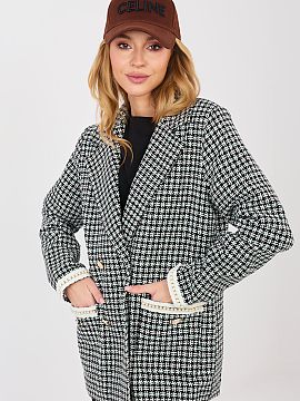 Jacket Lakerta  Tweed navy blazer in an elegant, classic cut, made of high-quality cotton, perfect for the autumn, winter, and spring seasons. Standard leng