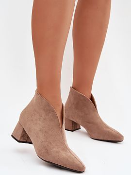 Heel boots Step in style  Stylish women\'s ankle boots made of eco-suede are a fashionable proposal for women who appreciate a trendy look and comfort. The model is s