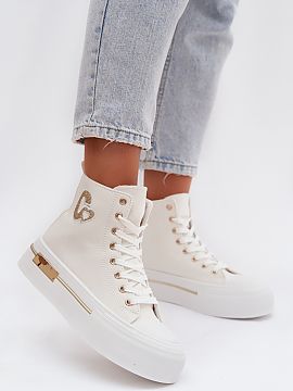 Sneakers Step in style  Women\'s sneakers on a massive platform are a stylish everyday proposition. The thick platform ensures comfort and stability, and the gold e