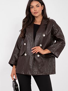 Jacket Rue Paris  Fashionable women\'s faux leather blazer is a stylish proposition for casual and office stylizations. Made of high-quality material combinin