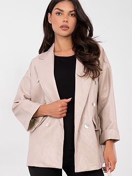 Jacket Rue Paris  Stylish women\'s eco-leather blazer is a fashionable proposition for casual and office stylizations. Made of high-quality material combining