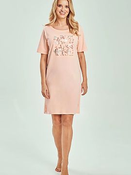 Nightshirt Taro  Comfortable and feminine nightshirt with a print, perfect for everyday relaxation. The model with a round neckline and short sleeves provide