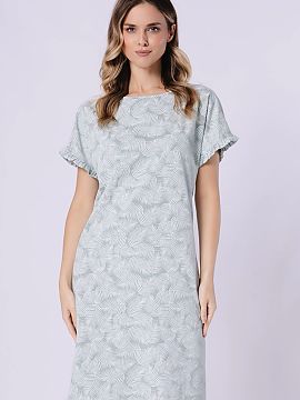 Nightshirt M-Max  This charming nightshirt combines comfort with subtle design. It features a round neckline and short sleeves finished with a delicate ruffle