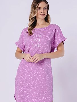 Nightshirt M-Max  This charming nightshirt combines comfort with subtle style. It features a round neckline and short sleeves finished with frills, which adds