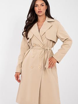 Coat Rue Paris  Stylish women\'s trench coat, perfect as a transitional cover for the fall, winter, and spring seasons. A model in a casual style, will work