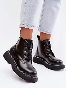 Boots Step in style  Women\'s ankle boots made of eco leather are a practical and fashionable choice for colder days. Set on a stable platform, they provide comf