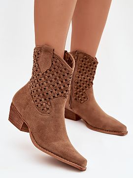 Heeled boots Step in style  Stylish women\'s ankle boots made of eco suede are the perfect choice for the transitional season. The openwork upper gives them lightness a