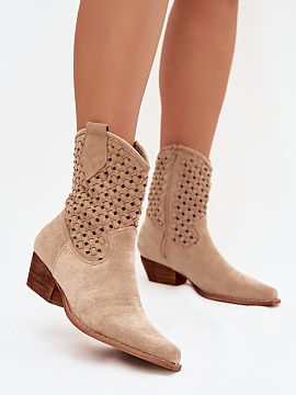 Heel boots Step in style  Stylish women\'s ankle boots made of eco suede are the perfect choice for the transitional season. The latticed upper gives them lightness a