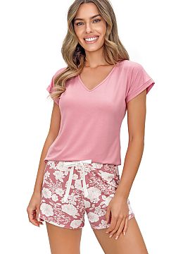Pyjama Donna  Stylish and comfortable women\'s pajamas, perfect for warm nights and home relaxation. The blouse with short sleeves and a V-neckline ensure