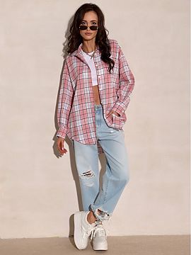 Long sleeve shirt Roco Fashion  The shirt in a loose, slightly loose fit impresses with a trendy check pattern, a classic collar, and careful finish, which ensures comfort 