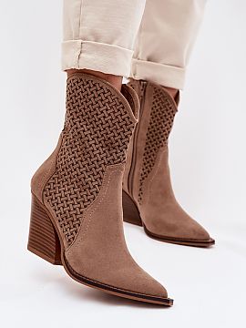 Heeled boots Step in style  Women\'s ankle boots made of eco suede are a stylish proposition for the transitional period. The openwork finish of the upper adds lightnes