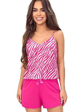 Pyjama Donna  Light and comfortable women\'s pajamas that combine comfort with delicate, feminine style. The tank top with a V-neck made of printed materi