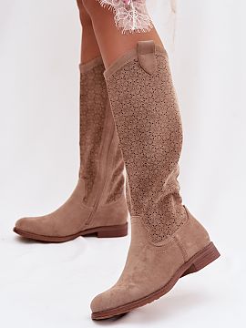 Open-work Boots Step in style  Women\'s boots by S.Barski are a combination of elegance and everyday comfort. Made of eco suede, they stand out with a subtle, lacy pattern