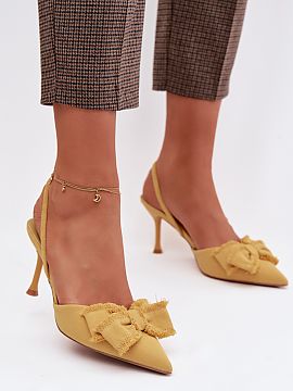Heel sandals Step in style  Women\'s sandals made of textile material are a unique proposal for special occasions. The slim stiletto beautifully emphasizes the silhouet