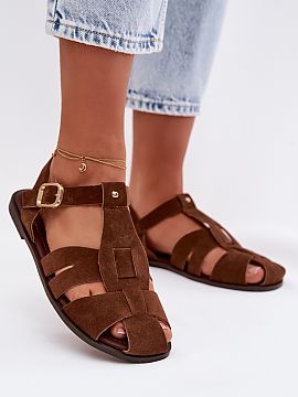 Sandals Step in style  Women\'s sandals made of eco-suede are a comfortable choice for summer days. The flat Roman style ensures comfort and freedom of movement, w