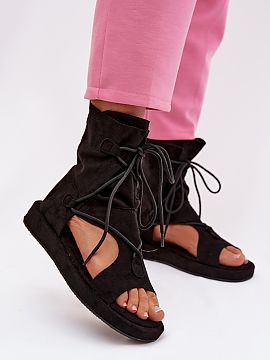 Sandals Step in style  Stylish women\'s sandals made of eco suede are the perfect choice for summer days. The model with an upper ensures a good fit and a striking