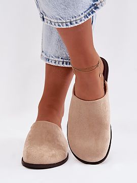 Flip-flops Step in style  Classic flat women\'s slippers made of faux suede are a practical and comfortable choice for everyday wear. Covered, rounded toes. The simpl