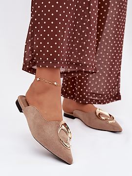 Flip-flops Step in style  Women\'s mules made of eco suede are a stylish proposal with an elegant character. Covered, pointed toes give the model a classic form, and 