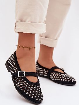 Ballet flats Step in style  Women\'s ballerina flats made of eco suede are a stylish proposition for warm days. The openwork upper decorated with zircons gives them a d