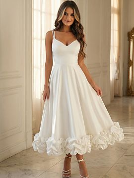 Cocktail dress Bicotone  An elegant midi dress fastened with a concealed zipper. The fitted top with a sweetheart neckline and double, thin straps beautifully accent