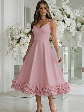 Cocktail dress Bicotone  Elegant midi dress fastened with a hidden zipper. Fitted top with a sweetheart neckline and double, thin straps beautifully highlights the s