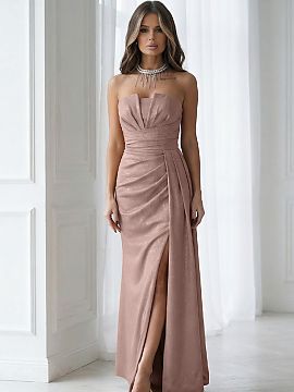 Long dress Bicotone  A dazzling mint evening dress, made of subtly shimmering fabric, fastened with a concealed zipper. The modern corset with eye-catching pleat