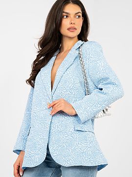Jacket Rue Paris  Elegant women\'s blazer of standard length, which perfectly combines classic style with a subtle hint of originality. The model stands out w
