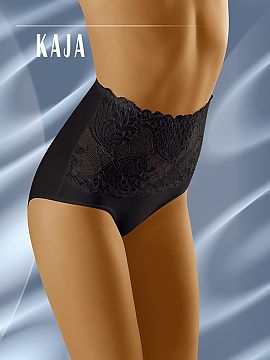 Panties Wolbar  High waist briefs slightly shaping the tummy. Front decorated with lace, back smooth. Functional and still elegant.