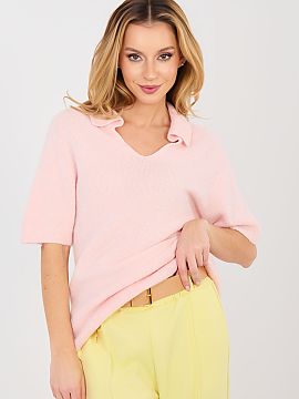 Short sleeve sweater Italy Moda  Women\'s casual polo sweater is a stylish and comfortable proposition for everyday wear and work. The model of standard length is distinguis