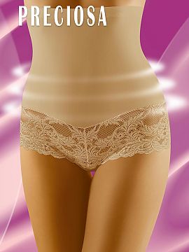 Panties Wolbar  High-rise panties, which tempt with beautiful openwork lace at the bottom, and work on your silhouette at the top. Slightly compressing it, 