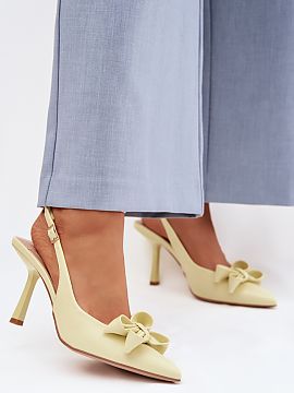 Heel sandals Step in style  Women\'s sandals made of eco-leather are a model created with elegant female stylizations in mind. Pointed toes decorated with a bow give th