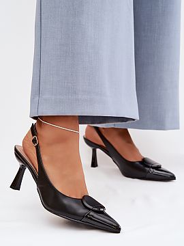 Heel sandals Step in style  Women\'s sandals made of eco leather are a proposal for women who appreciate an elegant style and feminine details. Pointed toes visually sl