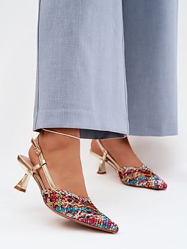 Heeled sandals Step in style  Women\'s sandals made of decorative braiding are a stylish proposal for warmer days. Covered, pointed toes emphasize the slim line of the fo