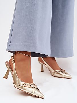 Heel sandals Step in style  Women\'s sandals made of eco-leather are a stylish proposition for feminine stylizations. Covered, pointed toes give them an elegant charact