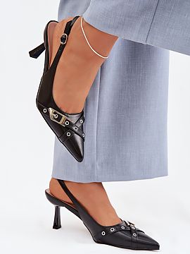 Heeled sandals Step in style  Women\'s sandals made of eco leather are a stylish proposal for feminine stylizations. Covered, pointed toes give them an elegant character 