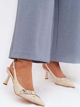 Heeled sandals Step in style  Women\'s sandals made of eco-leather are a stylish proposal for feminine stylizations. Covered, pointed toes give them an elegant character 