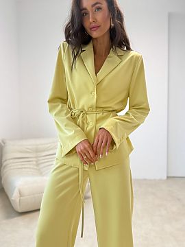 long sleeve shirt Roco Fashion  The elegant shirt with a cut inspired by a blazer stands out with a delicate tie at the waist, subtle button fastening, and vertical stripes