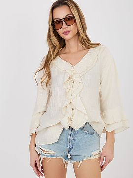 long sleeve shirt Italy Moda  Women\'s boho style shirt, which will work perfectly in both everyday stylizations and at work. The model stands out with a varied texture o