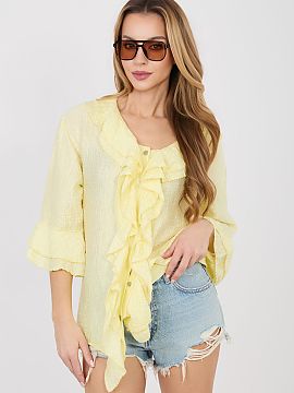 long sleeve shirt Italy Moda  Women\'s boho style shirt, which will work perfectly in both everyday outfits and at work. The model stands out with a varied texture of the