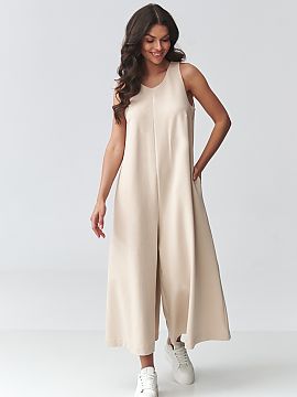Suit Makadamia  Unique women\'s jumpsuit that combines minimalism, comfort, and timeless elegance. This long jumpsuit with wide legs is the perfect choice f
