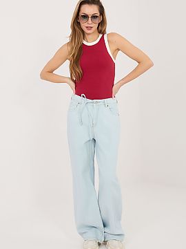 Jeans Sublevel  Stylish women\'s wide leg jeans are the perfect choice for women who value comfort and a fashionable look. The model, maintained in a casual